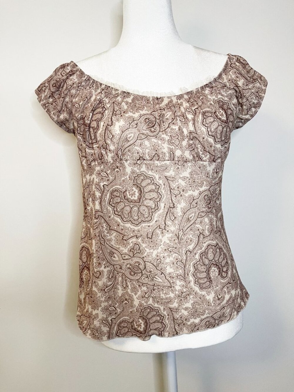 Vintage Y2K Self Esteem Brown Paisley Off Shoulder Top Size Large Made in USA